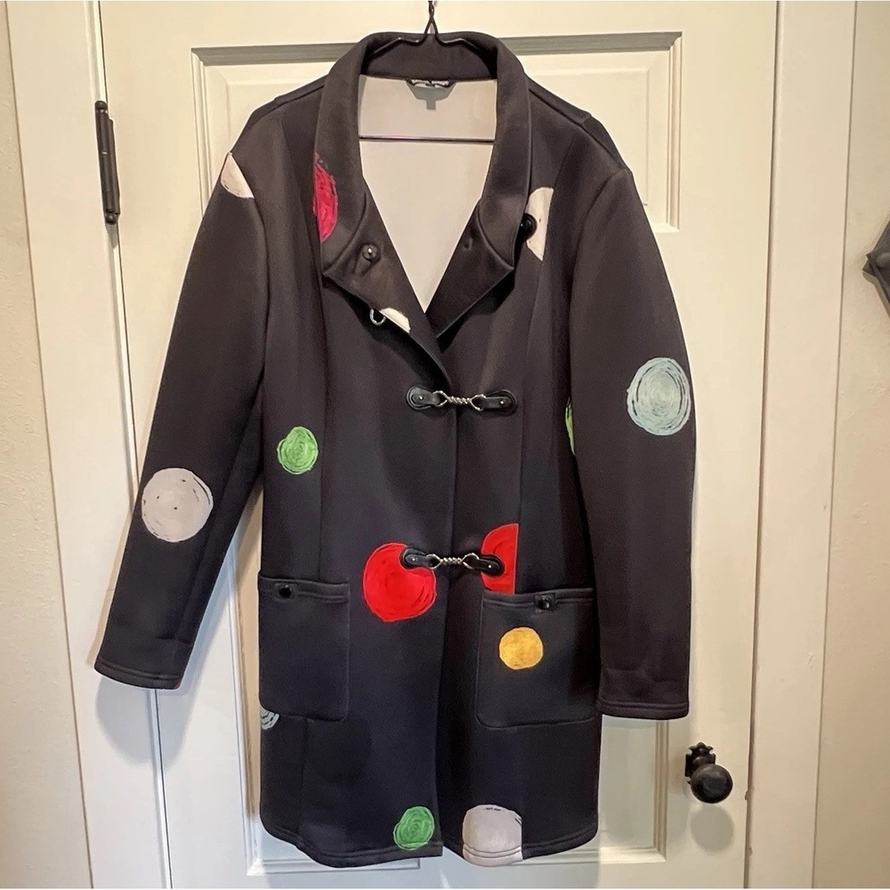 Samuel Dong Scuba Printed Trench Coat Colorful Polka Dot - Size XL